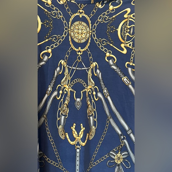 J.McLaughlin Coastal Blue & Gold Nautical Women's Silk Blend Top 3/4 Sleeves - Picture 3 of 5